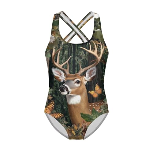 5-14 Girls One Piece Swimsuits Sleeveless Cross Back Straps Swimwear Cute Bathing Suit