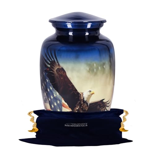 Image of Trupoint Memorials Cremation Urns for Human Ashes, Military and Patriotic Decorative Burial Urn for Veteran Adult Men and Women, Large Blue