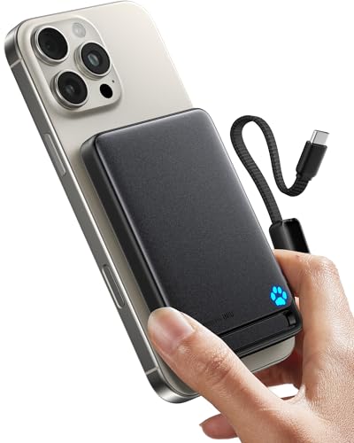 INIU for MagSafe Portable Charger, 45W Slimmest 10000mAh Magnetic Power Bank, Qi2 Certified, with Lanyard USB C Cable & Kickstand, MagSafe Compatible Battery Pack for iPhone 16 15 14 13 Series Airpods