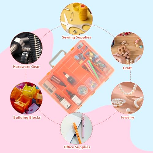 Image of LANIAKEA 2 PCS 48 Grids Large Plastic Organizer Box with Adjustable Dividers Plastic Craft Storage Containers Compartment Organizer for Beads Hobby Small Parts Jewelry Fishing Tackle (Orange)