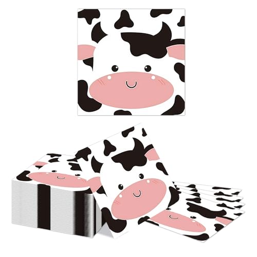 Kotkiddy 40 Serviettes Vache 33x33cm 2 Couches Serviettes en Papier Fête d'animaux de Ferme...