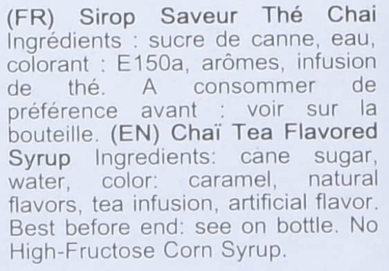 Image of 1883 Chai Tea Syrup for Drinks, Made in France, 1 Liter Glass Bottle