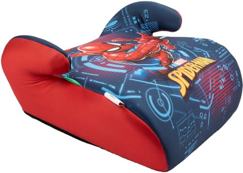 Silla elevadora Marvel Spiderman para la seguridad de los niños con una altura de 125 a 150 cm con gráficos del superhéroe Spiderman sobre fondo azul