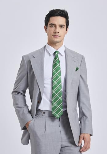 Image of HISDERN Ties for Men Plaid Checkered Tie with Pocket Square Woven Business Formal Necktie Handkerchief Set Wedding Party