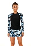 Lopie Women's Long Sleeves Rash Guard Athletic Swim Aztec Tankini Sets Swimsuit (Medium, Black235)