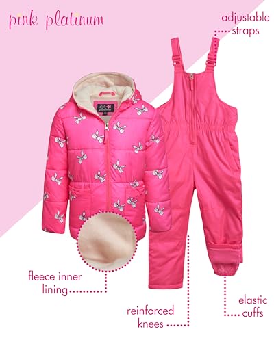Image of Pink Platinum Girls Snowsuit 2-Piece Insulated Hooded Jacket & Bib | Warm Cozy Cold-Weather Outerwear, Toddler Snow Gear for Sledding, Playtime, and Frosty Winter Days (2T-6X)