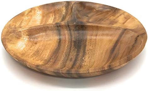 SDS Acacia Wood Serving Platter Appetizer Tray Divided 3 Sections Perfect for Snacks 10 Inch Round Plate