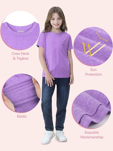 QWE 5 Pack Girls Shirts Athletic Short Sleeve T-Shirts Dry Fit Crew Neck Shirts Tops for Girls Youth Teens 5-18 Years3