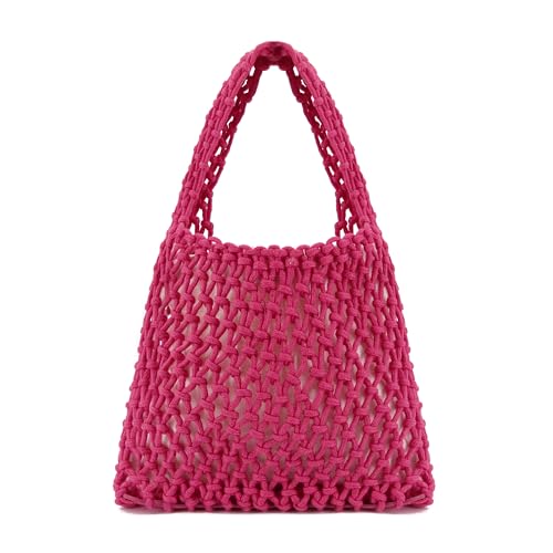 Image of Naimo Straw Beach Bag Woven Rattan Shoulder Bag Fishing Net Handbag Cotton Rope Tote Summer Crochet Hobo Bag