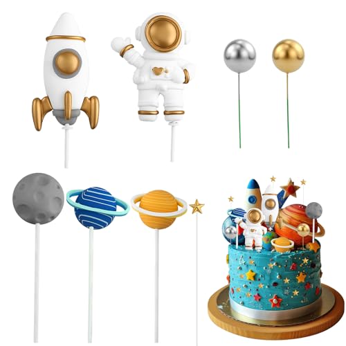25 piezas de decoración de tarta astronauta, astronauta planetas tarta decoraciones,tarta tema espacio para decoraciones,perfecto para cumpleaños y fiestas temáticas espaciales