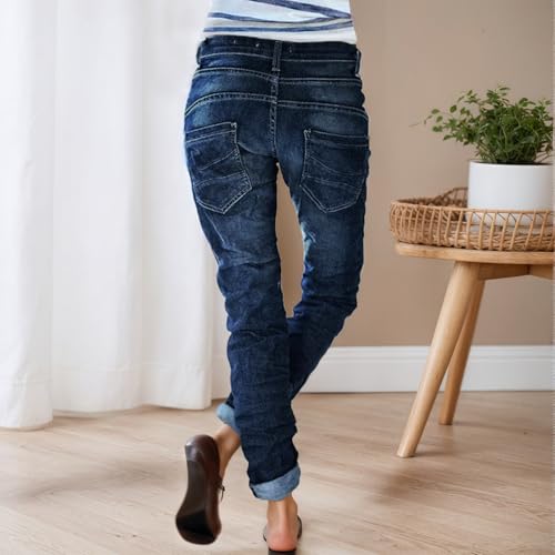 Women's Baggy Stretchy Straight Leg Jeans Low Rise Casual Boyfriend Jeans Vintage Cuffed Denim Pants3