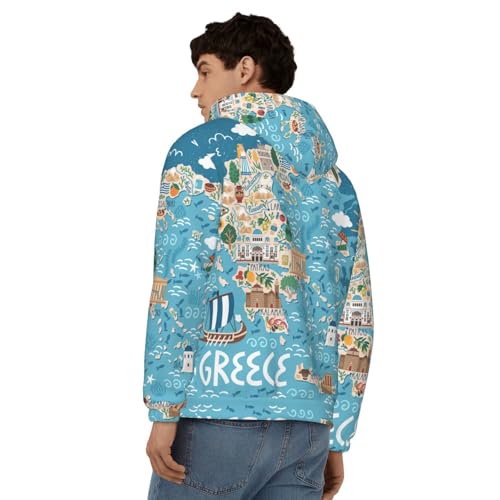 Sweat à capuche carte de la Grèce homme pull décontracté doux hiver