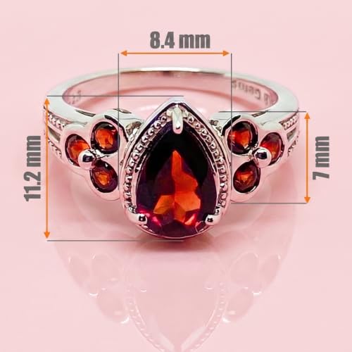 Image of 925 Sterling Silver Ring Genuine Gems Pear Shape 9x6 mm with Bezel-set Accented Gems, Rhodium-Plated Finish