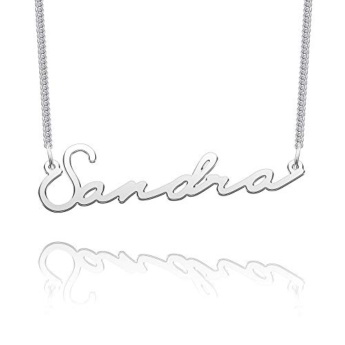CLY Jewelry Sandra Name Necklace of Silver Plated Custom Made with Personalized Gift for Women Girls Couple, 2mm Chain
