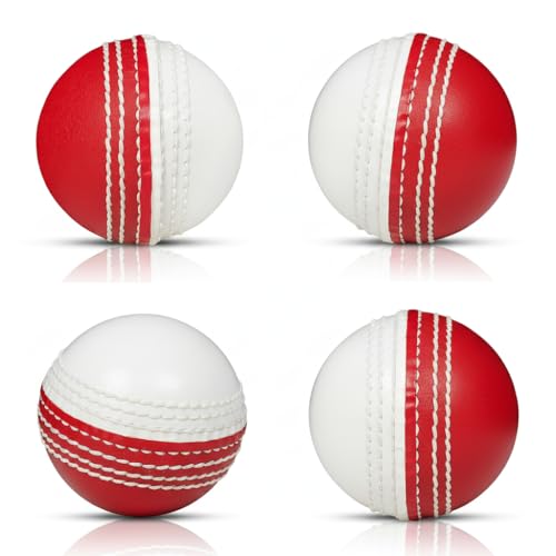 Image of Heega i-30 Synthetic Dual-Color Cricket Ball - Red & White, Nylon Stitched, PVC Exterior, High-Rebound PU Core - Ideal for Training & Matches | Swing Practice Ball (Dual Colour-Ball (Pack of 1)