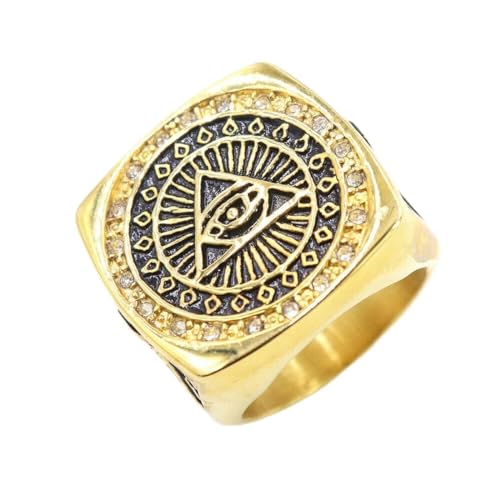 Hokech Chapado en oro para hombre masónico Illuminati All Seeing Eye Square Ring Talla 7 15