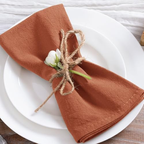 Image of MLMC 4 Pack Terracotta Cloth Napkins Rustic Washable Napkins Set of 4 17 inchx17 inch Burnt Orange Reusable Dinner Napkins Cloth for Wedding Bridal Shower Party Picnic Dinning Table Decor