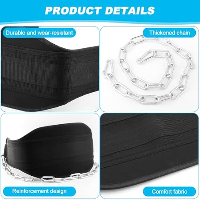 Dip Belt With Chain,Weightlifting Belt or Pull-Ups, Powerlifting, Squats, and Bodybuilding,550lbs - 650lbs Weight Capacity