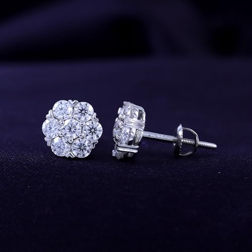 SAVEARTH DIAMONDS 1 Carat Round Cut Lab Created Moissanite Diamond Flower Cluster Stud Earrings In 14K Gold Over Sterling Silver With Screw Back Jewelry For Womens (Clarity VVS1, 1.00 Cttw)4