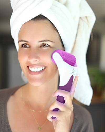 Ice Roller Face Massager - Therapeutic Cooling to Naturally Tone & Tighten | Brighten Complexion and Reduce Wrinkles, Under Eye Puffiness | Facial Cool Ice Rollers for Migraine + Pain Relief (Purple)