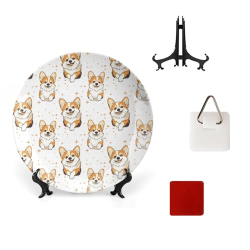 DULAHR Corgi Dog Bone China Decorative Plate Ceramic Decorative Plate Home Wall Decor with Vertical Stand Decorative Plates