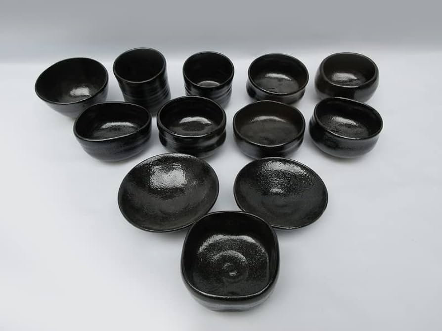 Amazon.co.jp: 楽七 数茶碗 十二ヶ月 茶碗 楽七造[黒楽茶碗12客
