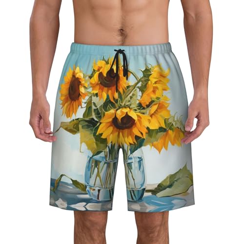 Sunflower Print Print Men's Beach Pants Lightweight Quick-Dry Swim Pants with Mesh Lining for Men