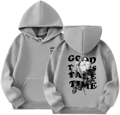 Kinder Mädchen Hoodie Lässige Good Things TAKE TIME Druck Kapuzenpullover Casual Sweatshirt Kuschelhoodie Langarm Oberteile Kinder Pullover Top mit Tasche für 3-14 J...