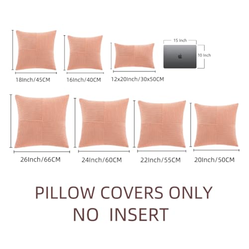 Image of Fancy Homi 2 Packs Coral Decorative Throw Pillow Covers 20x20 Inch for Living Room Couch Bed Sofa, Rustic Farmhouse Boho Home Decor, Soft Corss Corduroy Patchwork Accent Peach Cushion Case 50x50 cm