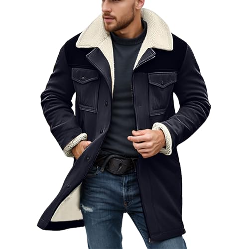Vekewsap Chaqueta de ante para hombre, vintage, bolsillo de ante, chaqueta de invierno invertida, abrigo de invierno, abrigo de forro polar, chaqueta de moto, chaqueta de trabajo occidental, chaqueta