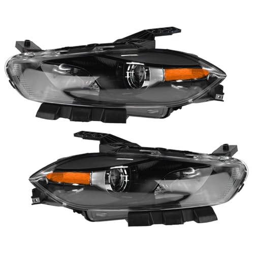Image of TRQ 2 Piece Headlight Assembly Set Black Bezel Driver & Passenger Side Compatible with Dodge Dart 2013-2016 CH2518145 CH2519145 68292808AB 68292809AB
