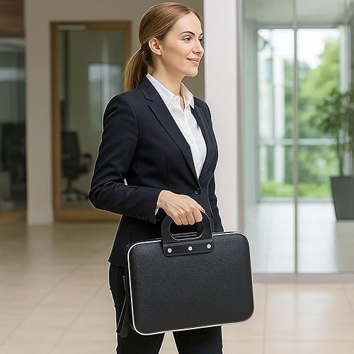 Image of Hard Shell Laptop Cover Bag 15.6 Inch with Handle | Shockproof EVA Case | Water Resistant | Double Zipper, Velcro Strap & Inside Pocket | Protective Carrying Sleeve for Laptop & MacBook - Black