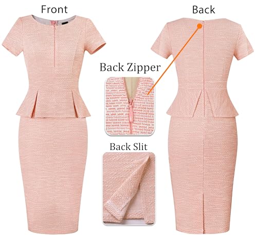Image of VFSHOW Womens Work Business Office Front Zipper Peplum Bodycon Dresses Elegant Short Sleeve Slim Church Pencil Sheath Dress