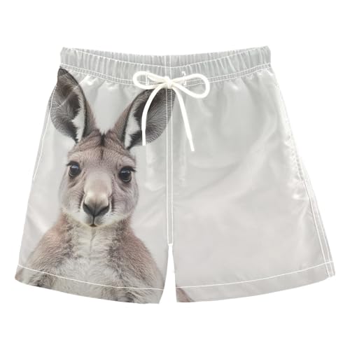 Boys Quick Dry Swim Trunks with Pockets Lovely Kangaroo Animal Beach Shorts for Kids, Toddler Swimsuit Boy