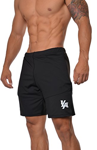 YoungLA Men's Yoga Running Shorts w/Zipper Pockets Black Large