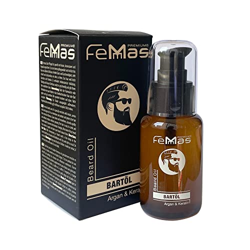 Bartöl Herren von FemMas I hochwertiges Bart Öl für die tägliche Bartpflege Tag und Nacht I Beard Oil for Men I für ein gesundes Bartwachstum I Bart Pflegeöl Premium Qualität mit Argan & Keratin, 50ml Cover