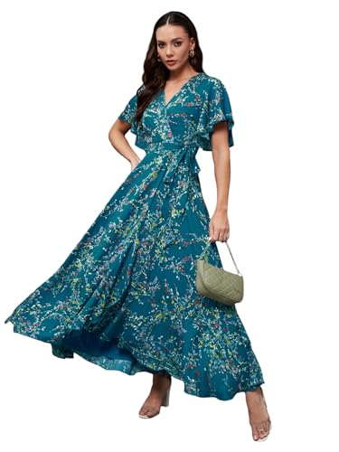 Image of Miss Chase Women's Multicolored-Base-Brown Relaxed Fit Maxi Lurex Chiffon Dress