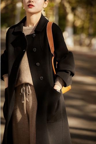 chouyatou Women's Winter Wool Coat Single Breasted Business Casual Midi Long Winter Trench Coat4