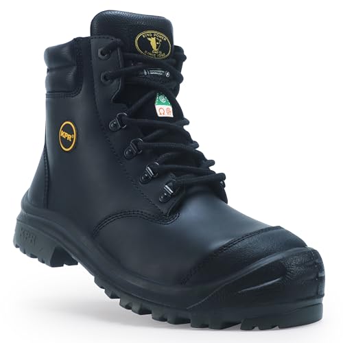 KPR Steel Toe Work Boots for Men 6 inch Leather Construction Rubber Sole Working Workboots Waterproof Non Slip Puncture Safety Shoes