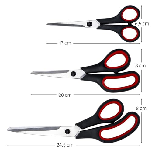 Ideen mit Herz Softgrip-Scheren aus Edelstahl | 3 Stück: 24,5 cm, 20 cm und 17 cm | Scheren-Set für Zuhause, Haushalt, Handwerk, Schule, Basteln und Büro
