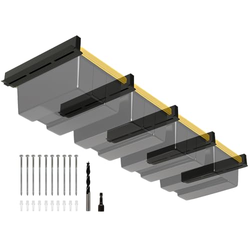 Overhead Garage Storage Rack 4-Bin, Heavy Duty Ceiling Racks w/ 400 LBS Load Capacity for Utility Bin, Powder Coated Tote Rack for Garages, Sheds, Storerooms,(5 PCS, for 4 Bins)