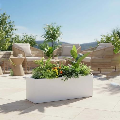 Image of Amazon Brand - Umi Recta R (21X8) Inch Rectangle Pots for Planter & Flowers Big Size Gamla - Lightweight, Durable Outdoor & Indoor Planters, Perfect for Balcony & Terrace Gardens (White)