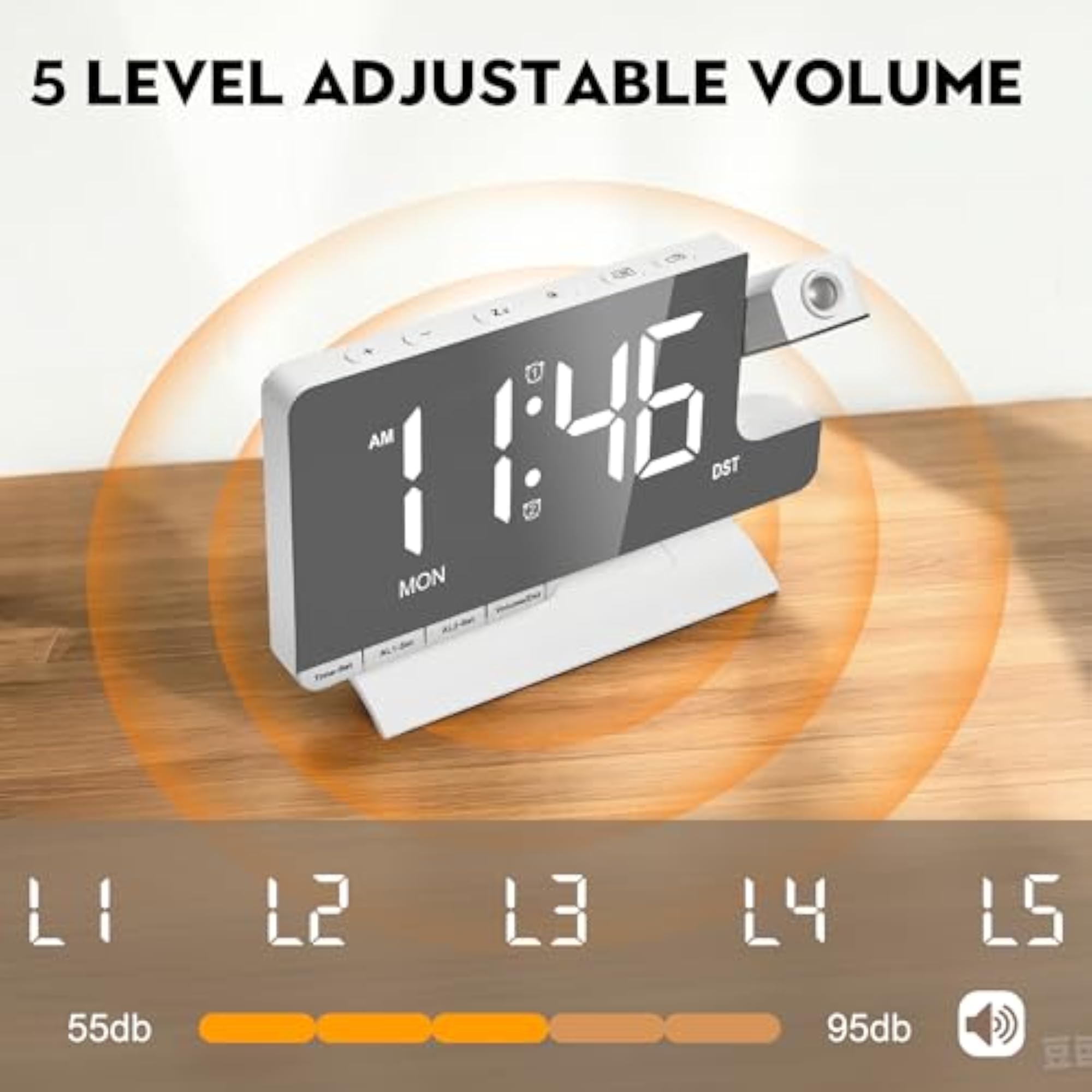 Mirror Projection Alarm Clock with Dual Alarm