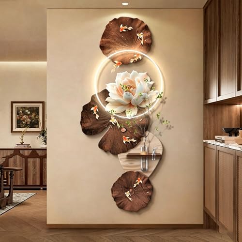 Décoration murale en pierre reconstituée vintage avec lumière LED, sculpture suspendue 3D avec...