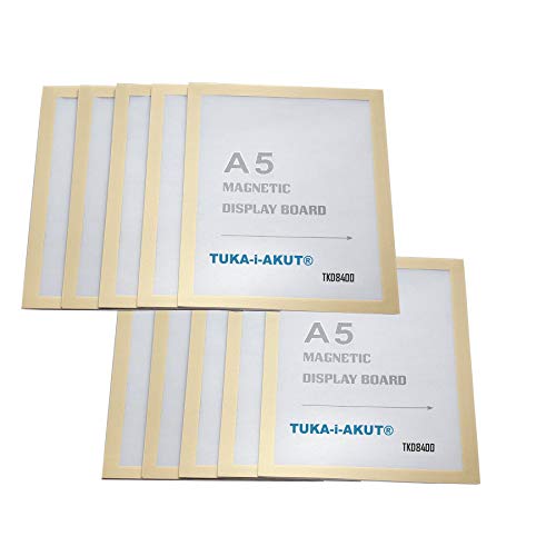 TUKA-i-AKUT 10x A5 Marco Magnético Autoadhesivos, Fundas para Documentos, Letreros, Avisos, Cartel, Paredes y Ventanas, Intercambio de Inserción Rápida, 10 Unidades en Color Dorado, TKD8400-A5-10x