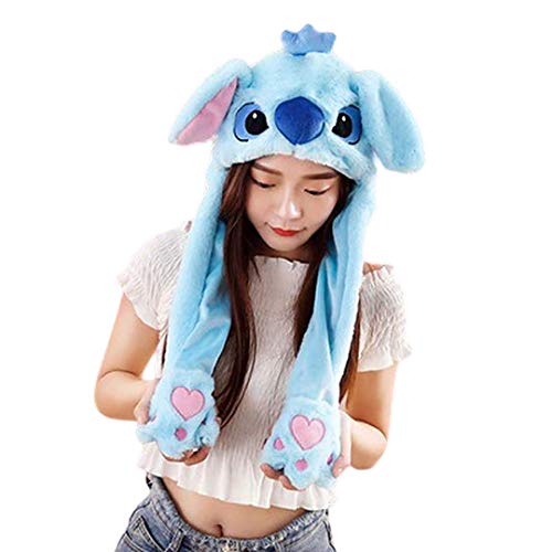 MABES WAREHOUSE Girls Animals Ear Moving Jumping Hats - Unique Warm Plush Rabbit Pinch Airbag Funny Winter Caps, Cute Bunny Fuzzy Perfect for Girls and Kids (Blue Koala)