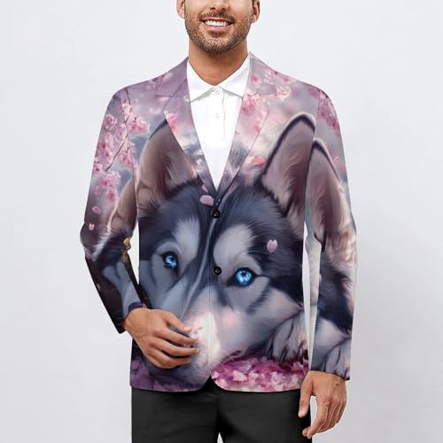 Cute Dog Husky Men's Suits Business Formal Suit Dress Print Jackets Casual Wedding Party Coat2