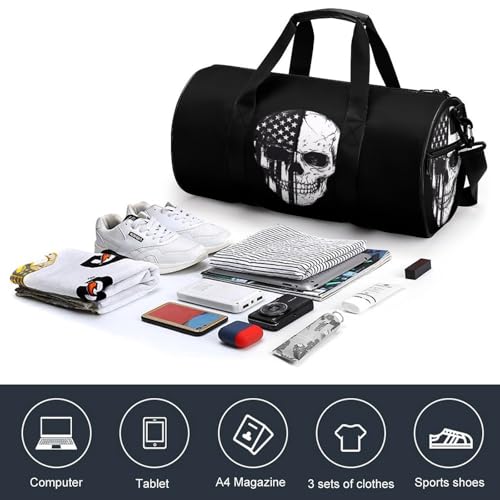 Am-erican Flag Skull Skeleton Sports Gym Bag Travel Duffel Workout Bag with Adjustable Strap3