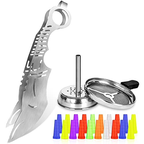 DFESKAH Shisha Zange Set, Inkl. Edelstahl Kohlezange & Kaminaufsatz & Hygiene Mundstück 100pcs, Shisha Zubehör Set (07)