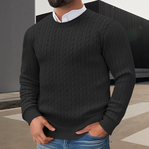 Mens Crewneck Cable Knit Pullover Sweater Slim Fit Lightweight Twist Patterned Soft Cotton Material for Casual3